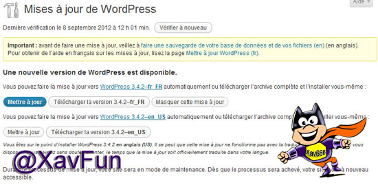 mise à jour wordpress