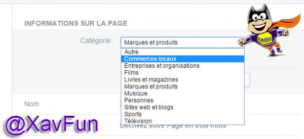 changement catégorie page facebook